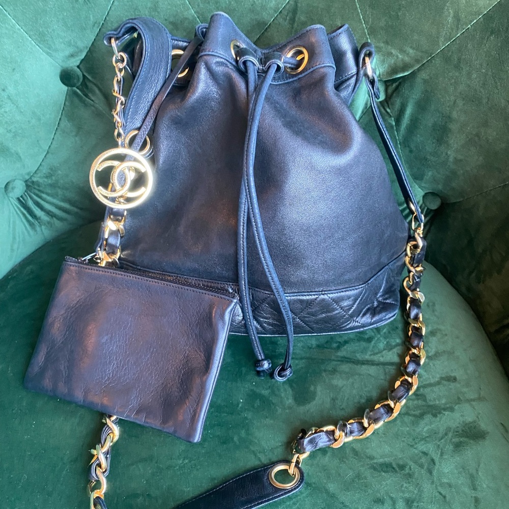 Authentic Chanel Black Bucket Drawstring With Wal… - image 1